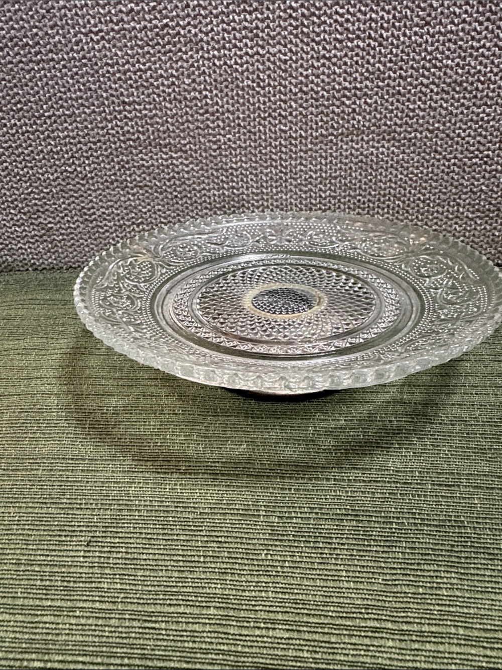 Clear Pressed Glass Pedestal Plate with silver Base